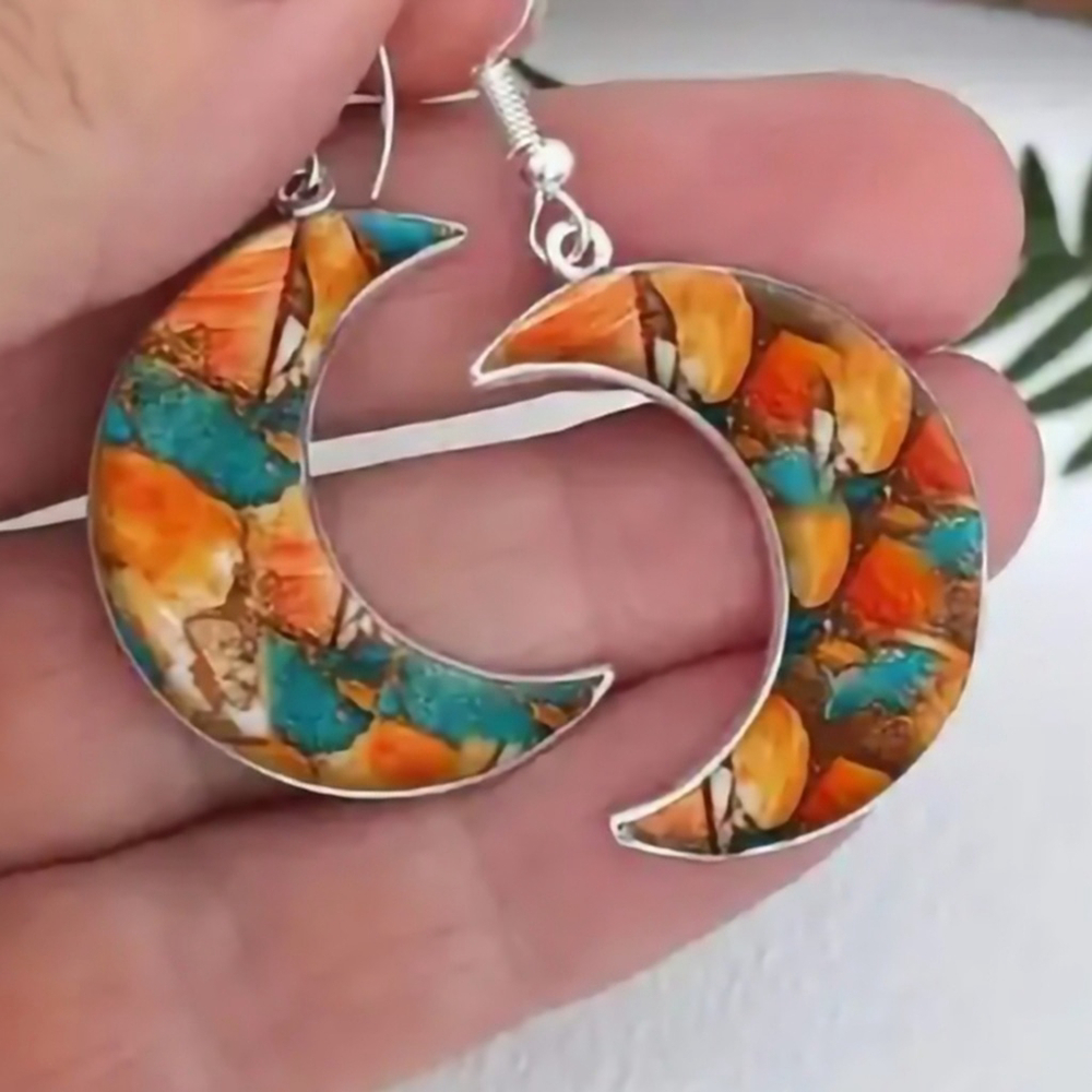 Bohemian Acrylic Multi Colored Moon Dangle Bohemian Earrings